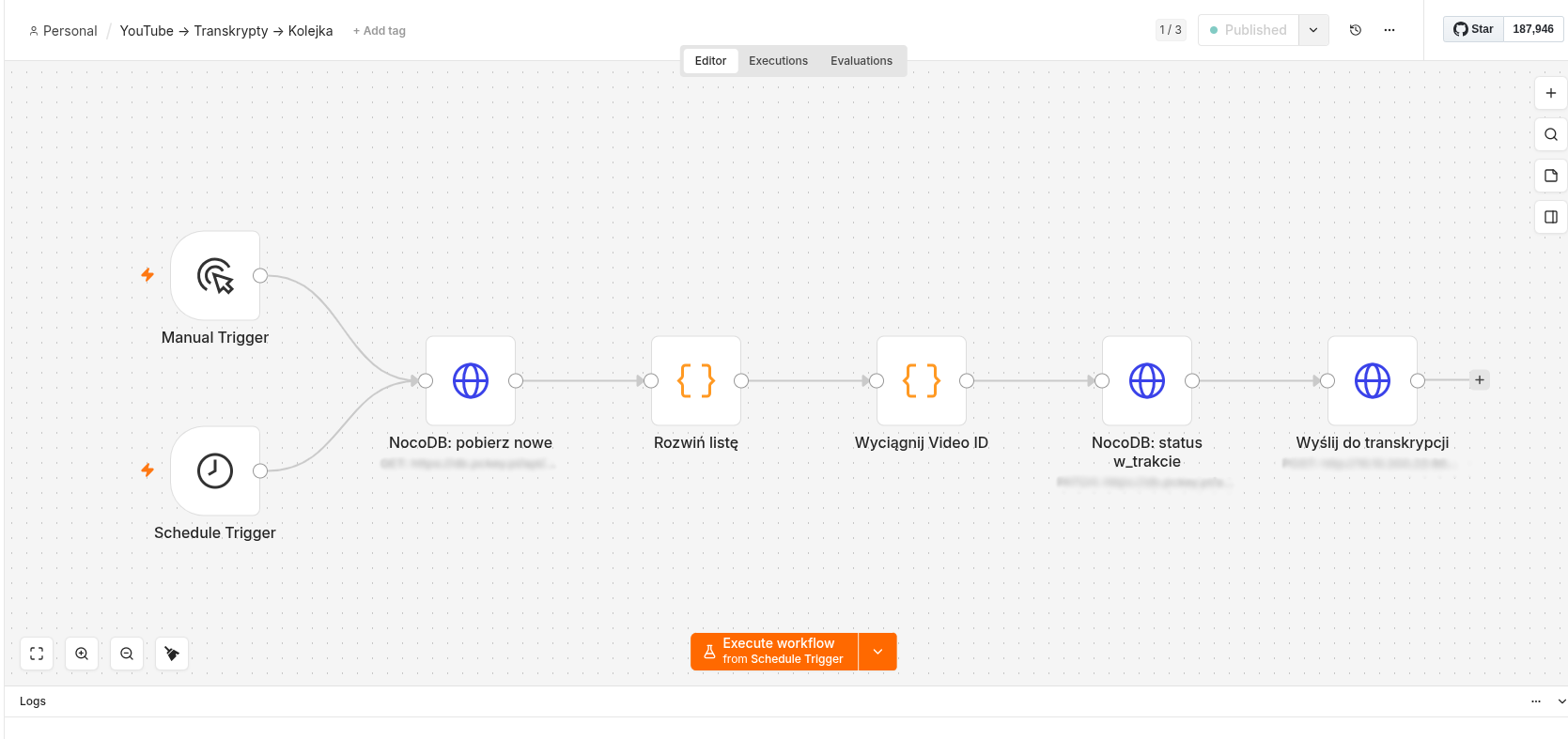 n8n WF1 — workflow kolejki transkrypcji